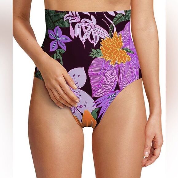Land's End High Waist control bikini bottom dark wine multi floral Blooms 12 - Picture 3 of 4
